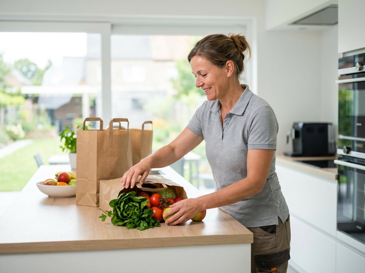 Courses ménagères déposées dans la cuisine