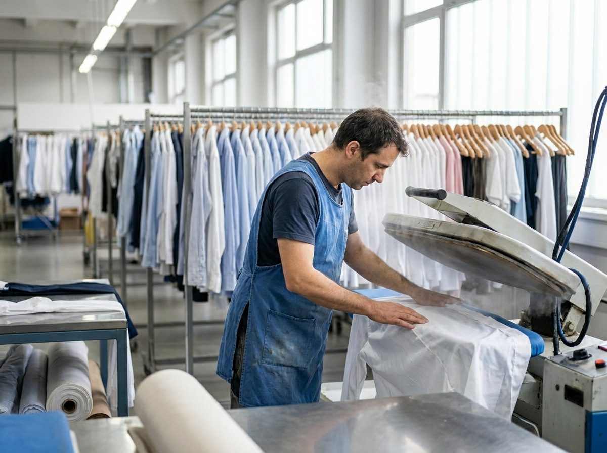 Repassage professionnel de linge en atelier